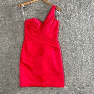 Alfred Angelo One Shoulder Ruched Satin Cocktail Dress Pomegranate Red Woman 6